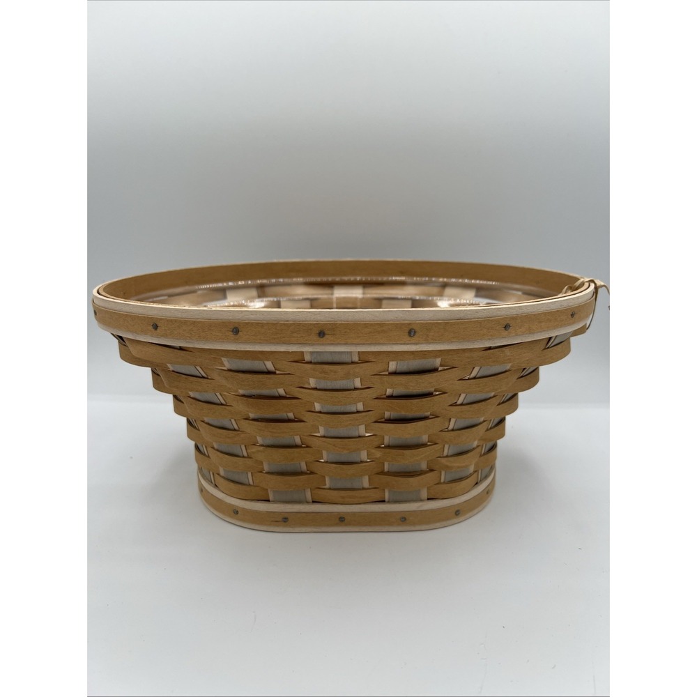 🌟 Longaberger Washed Linen Bowl Basket w/ Protector – EUC 🌟 🧺